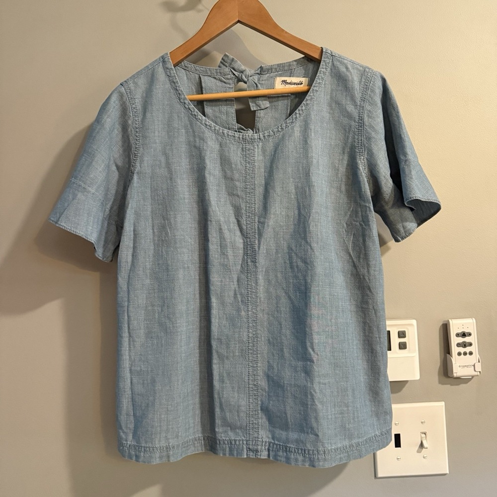 Madewell Top Chambray Denim Tie Back Short Sleeve Boho